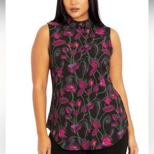 Blackmilk Floral Button Down Shirt - Black and Pink